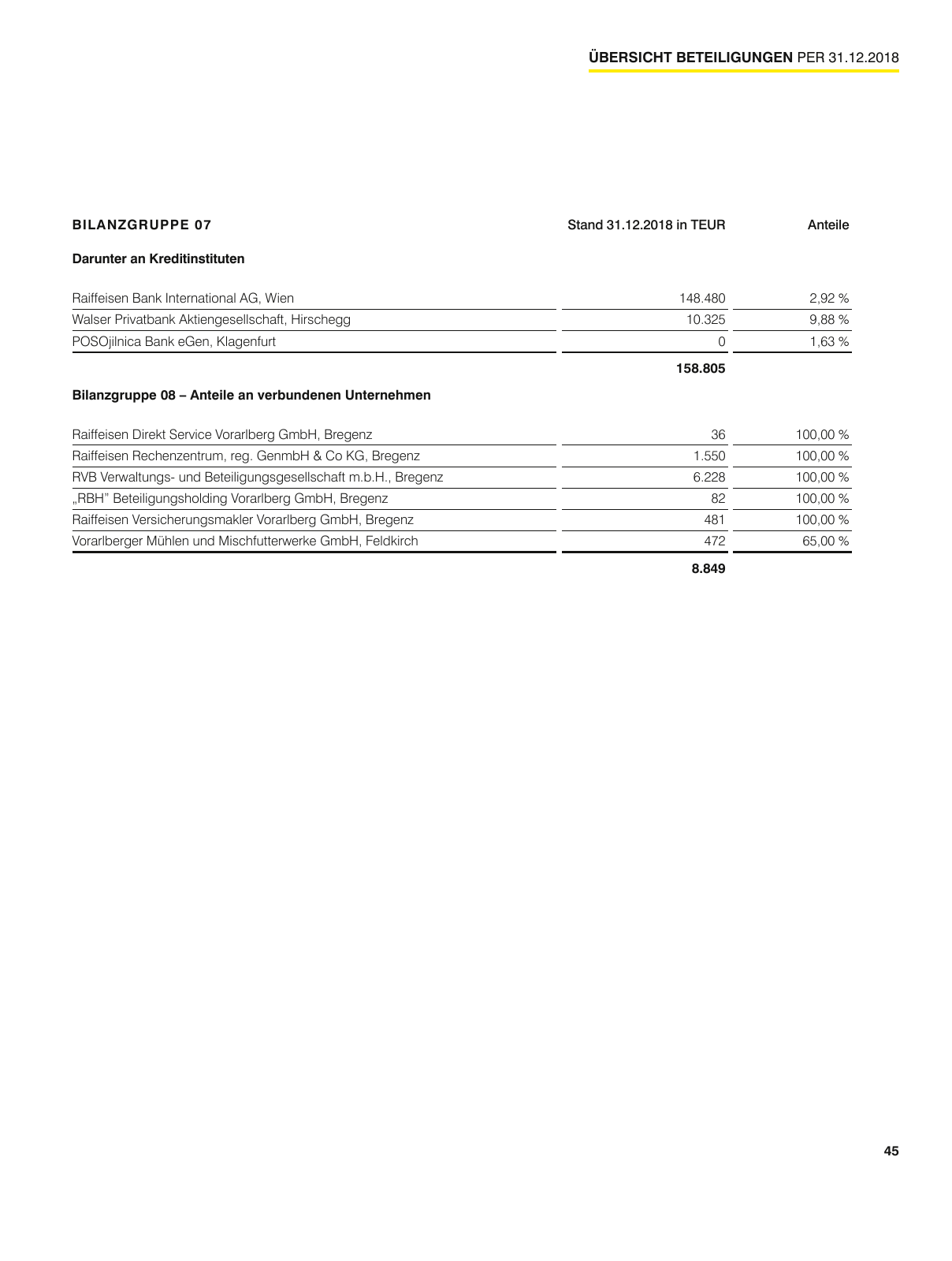Vorschau Geschäftsbericht Raiffeisenlandesbank Vorarlberg 2018 Seite 45