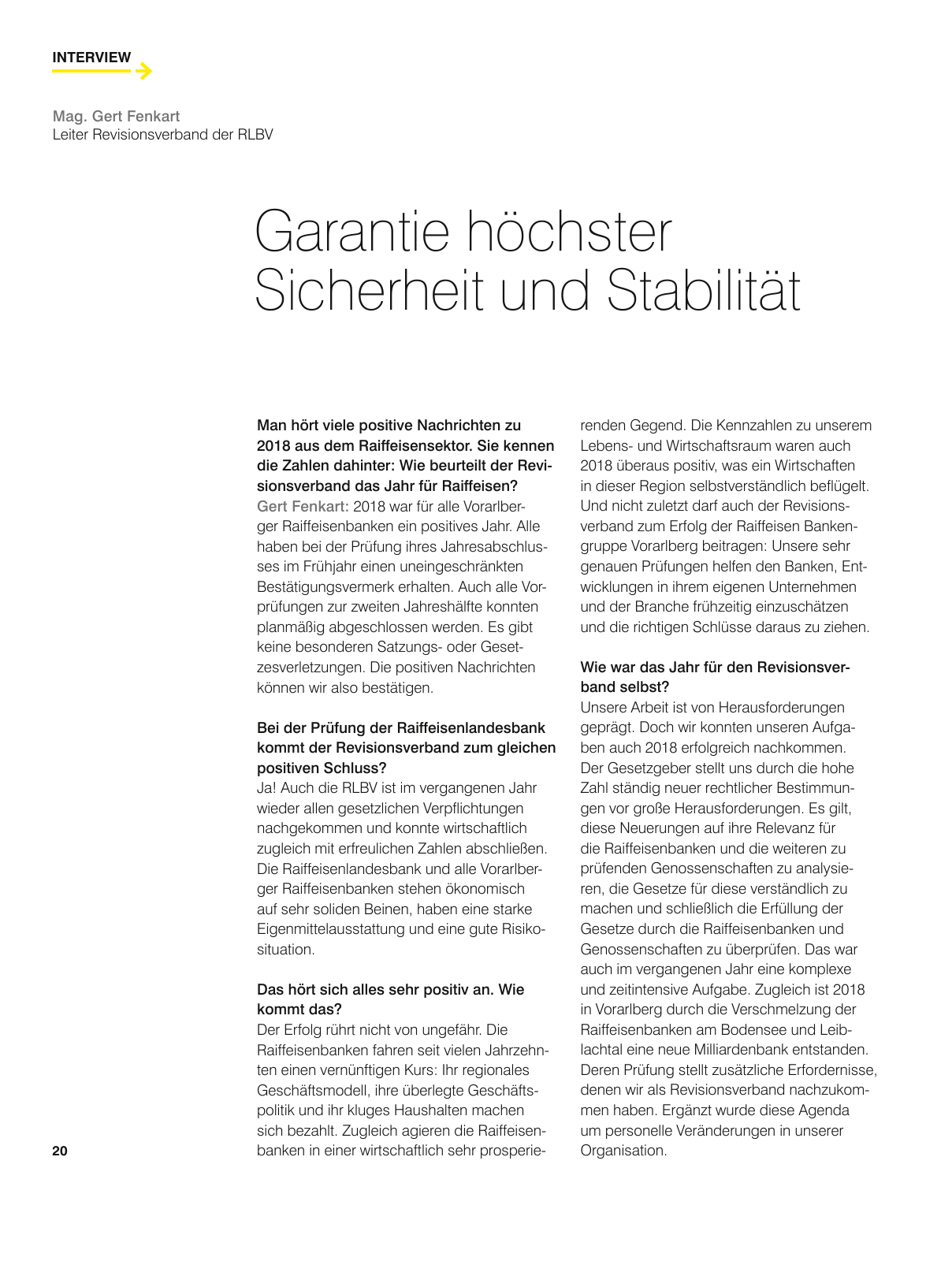 Vorschau Geschäftsbericht Raiffeisenlandesbank Vorarlberg 2018 Seite 20